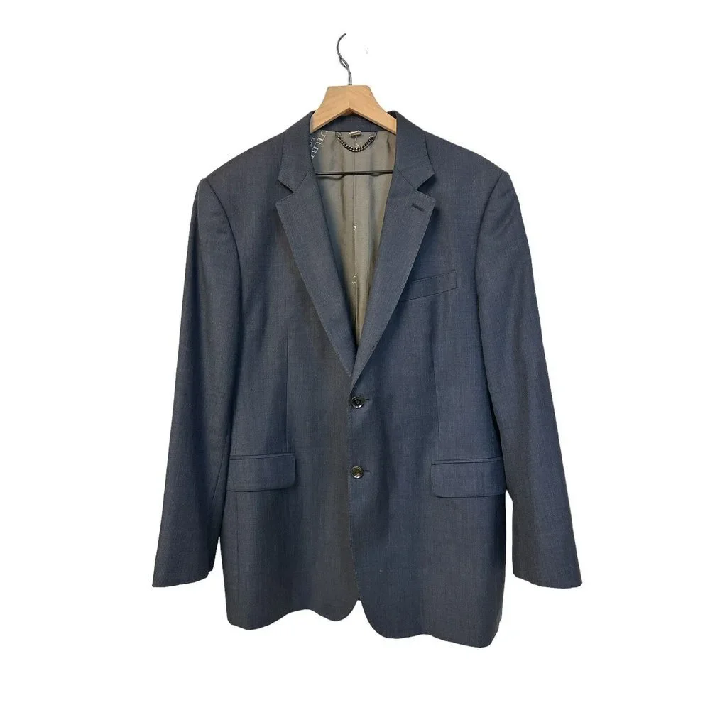 Burberry London Collins 2 Button Dual Vented Blue Blazer 52L Made In Italy‎ Wool